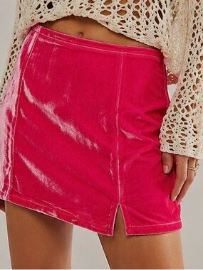 Reformation Hot Pink Velvet Mini Skirt